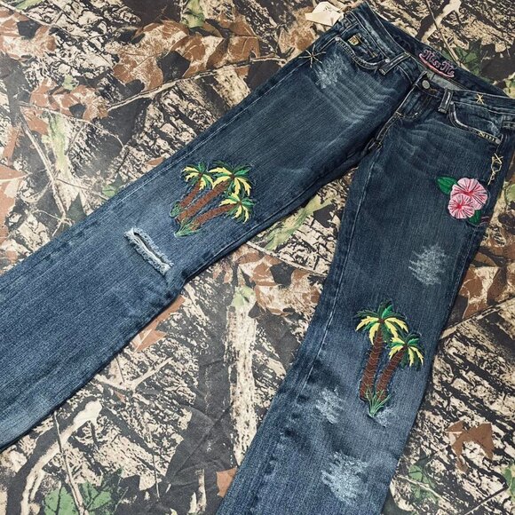 BNWT deadstock Y2K tropical embroidered jeans - Picture 2 of 8